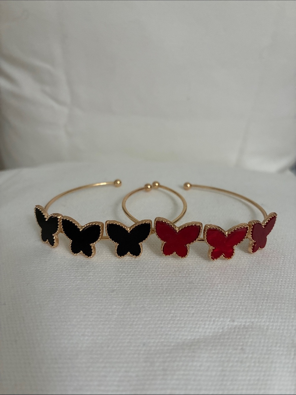 Gold Butterfly Cuff Bracelet Set in Black & Red